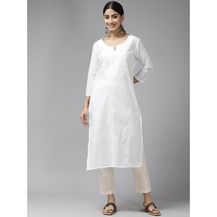 Yufta Women White Floral Chikankari Kurta