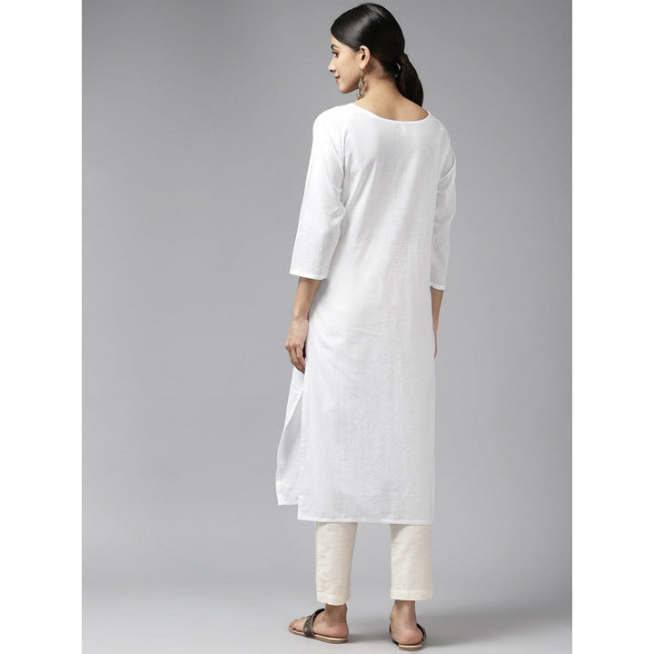 Yufta Women White Floral Chikankari Kurta