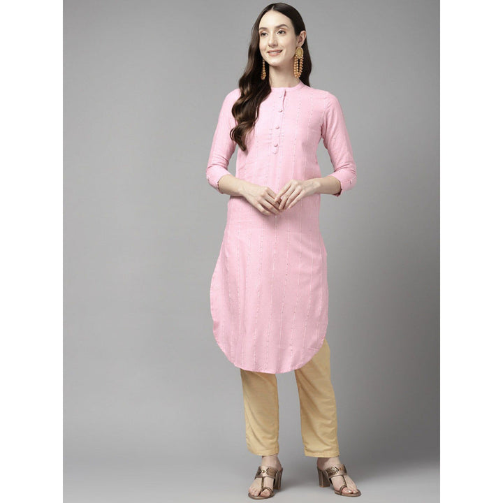 Yufta Women Pink Self Design Straight Kurta