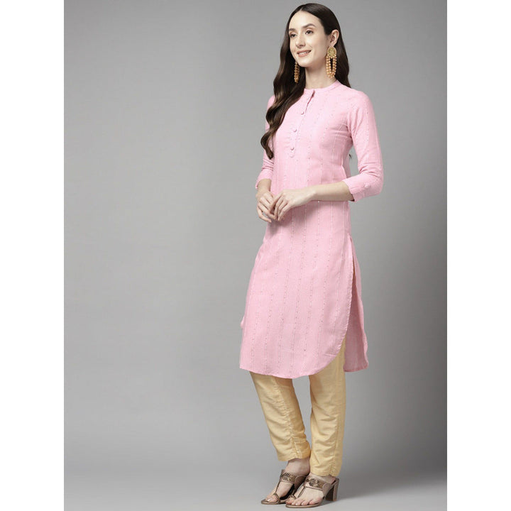 Yufta Women Pink Self Design Straight Kurta