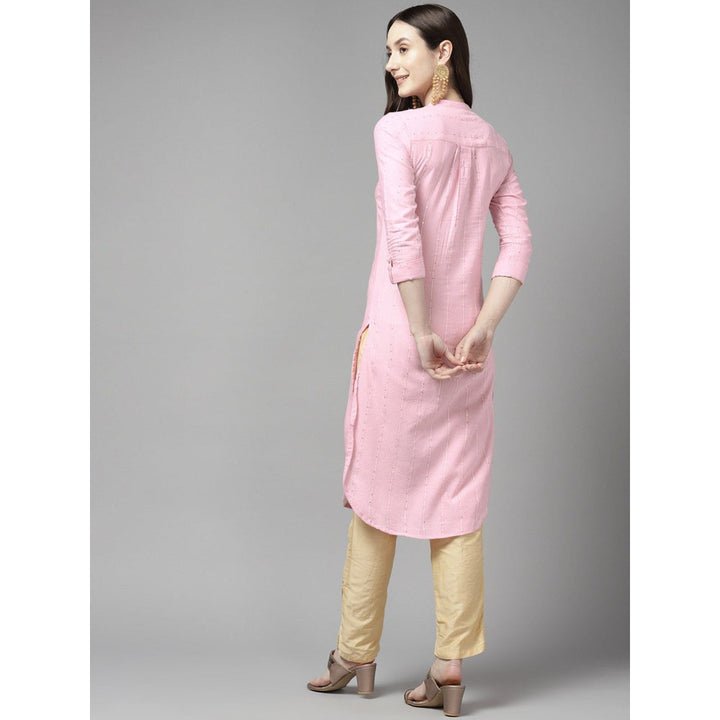 Yufta Women Pink Self Design Straight Kurta