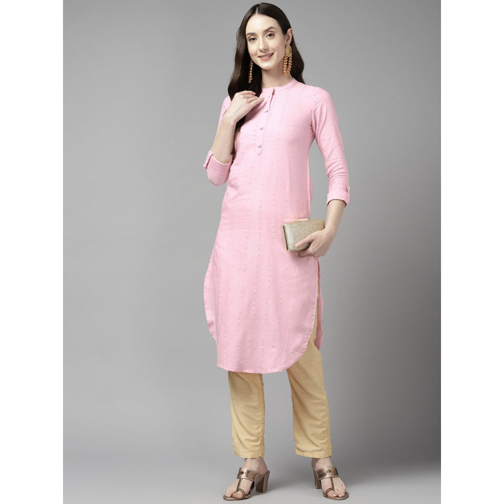 Yufta Women Pink Self Design Straight Kurta