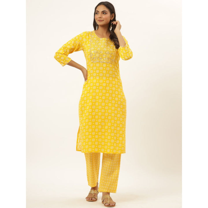 Yufta Women Mustard Sequence Work Kurta with Trouser (Set of 2)