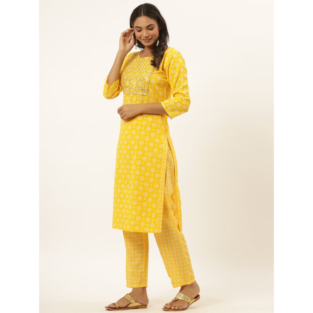 Yufta Women Mustard Sequence Work Kurta with Trouser (Set of 2)