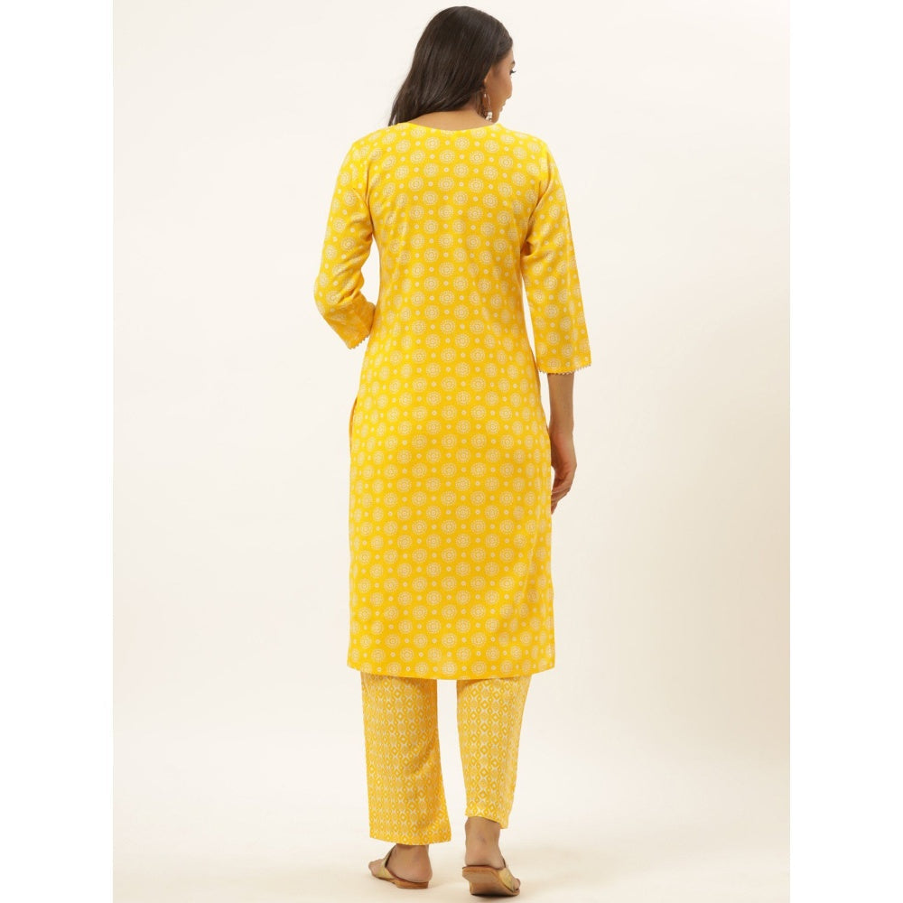 Yufta Women Mustard Sequence Work Kurta with Trouser (Set of 2)