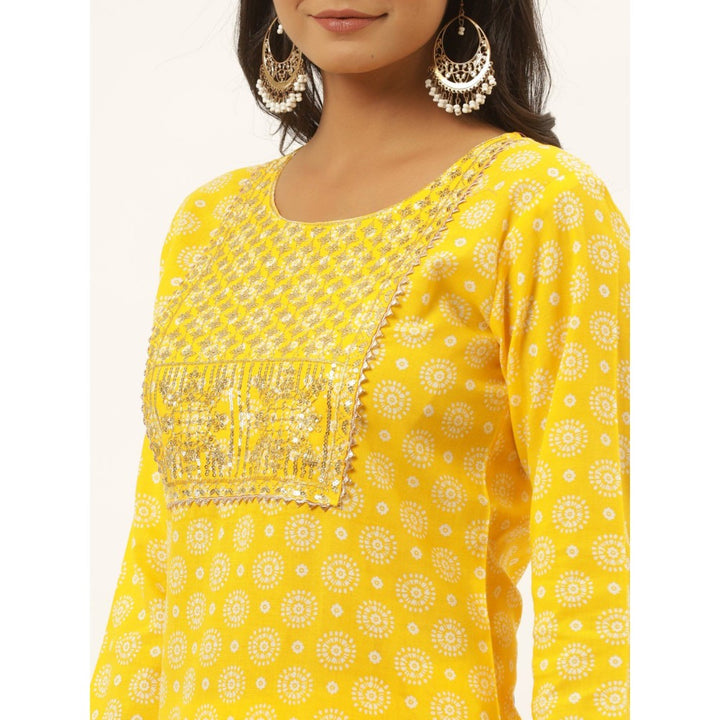 Yufta Women Mustard Sequence Work Kurta with Trouser (Set of 2)