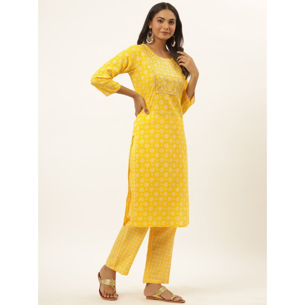 Yufta Women Mustard Sequence Work Kurta with Trouser (Set of 2)