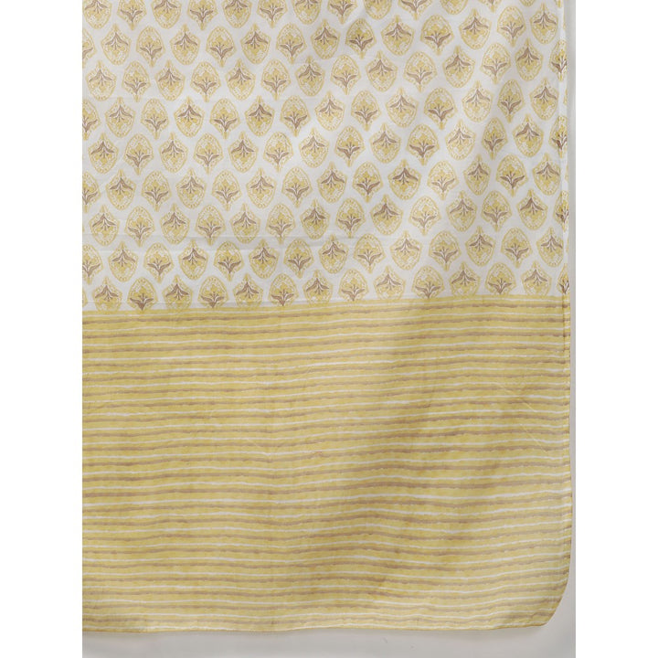 Yufta Yellow Cotton Printed Kurta Dupatta (Set of 3)