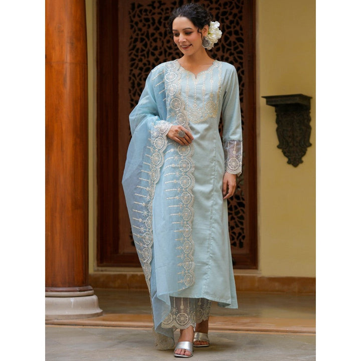 Yufta Sky Blue Kurta Dupatta (Set of 3)