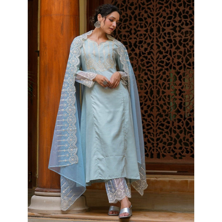 Yufta Sky Blue Kurta Dupatta (Set of 3)