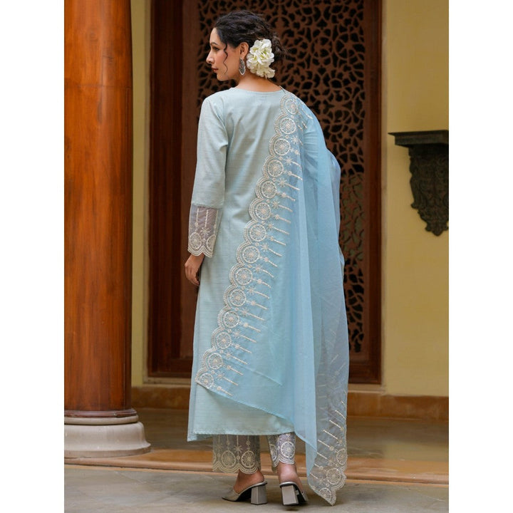 Yufta Sky Blue Kurta Dupatta (Set of 3)