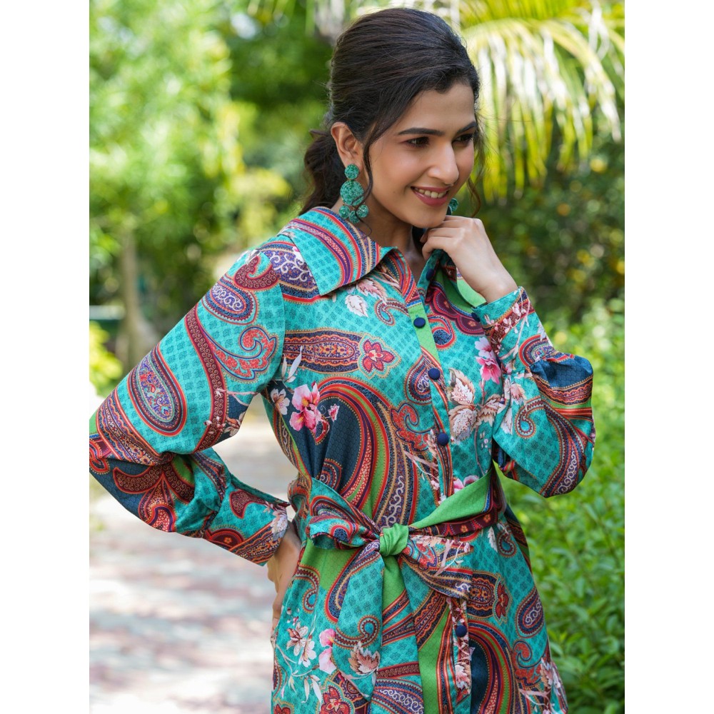 Yufta Green Paisley Printed Co-Ord (Set of 2)