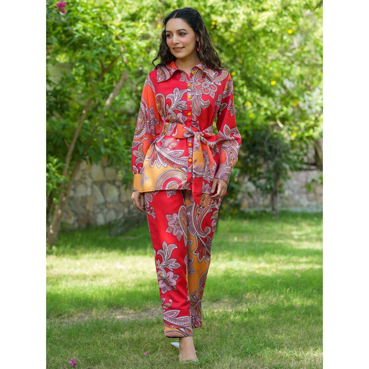 Yufta Red Paisley Printed Co-Ord (Set of 2)