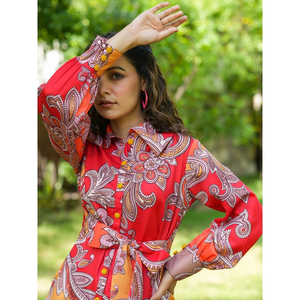 Yufta Red Paisley Printed Co-Ord (Set of 2)