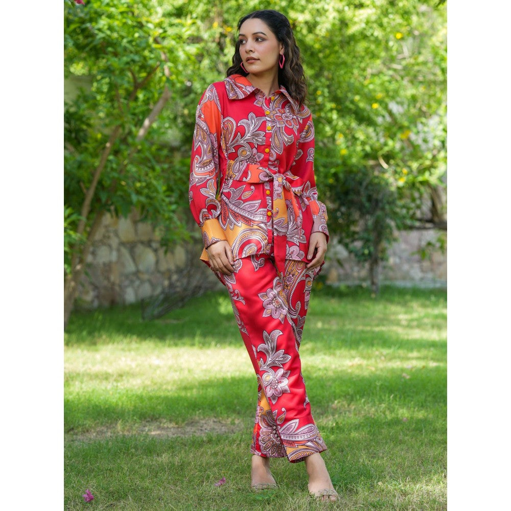 Yufta Red Paisley Printed Co-Ord (Set of 2)