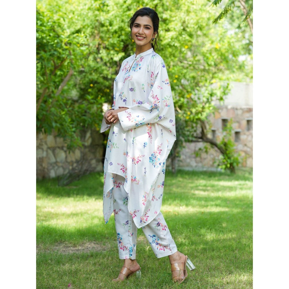 Yufta White Floral Print Oversized Asymmetric Co Ord (Set of 2)