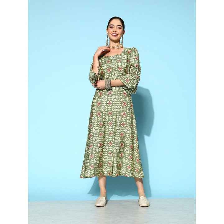 Yufta Women Green Ethnic Motifs A-Line Dress