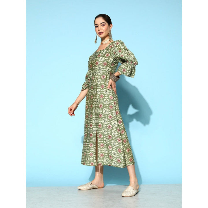 Yufta Women Green Ethnic Motifs A-Line Dress