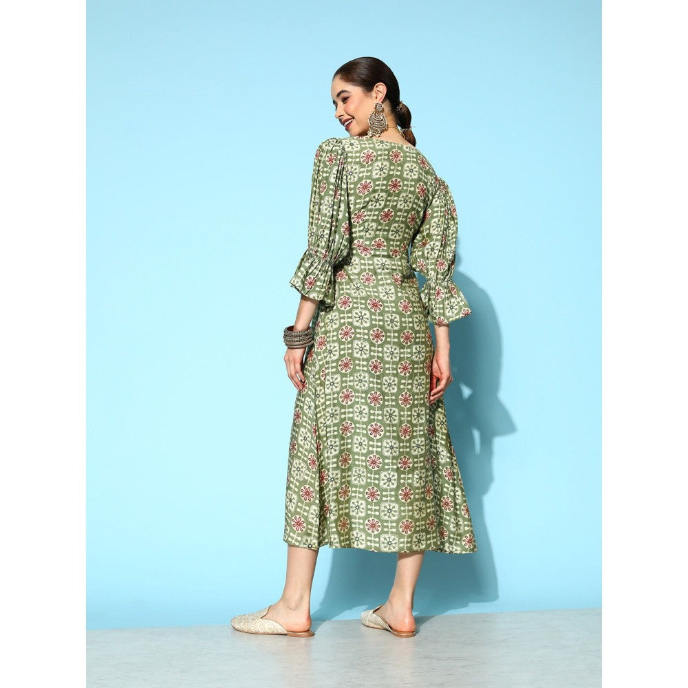 Yufta Women Green Ethnic Motifs A-Line Dress