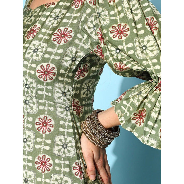 Yufta Women Green Ethnic Motifs A-Line Dress