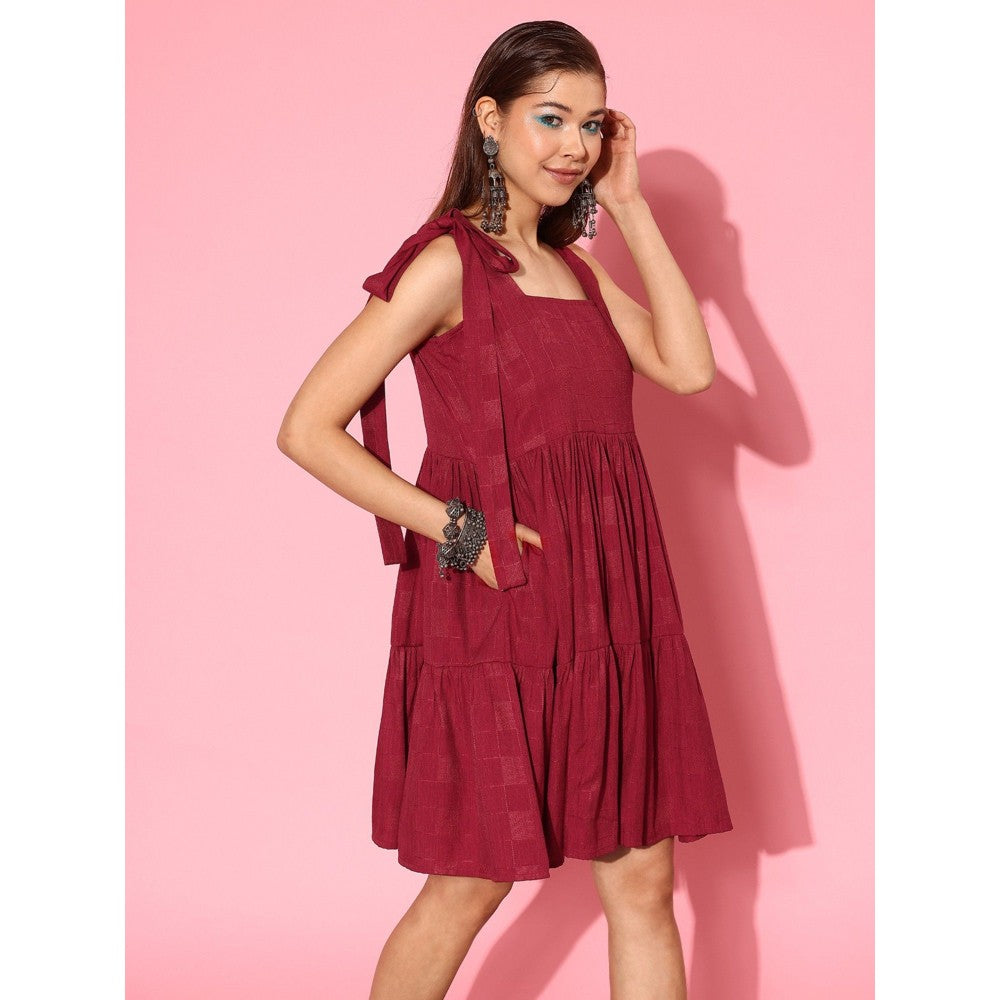 Yufta Self Design Tiered Fit & Flare Dress