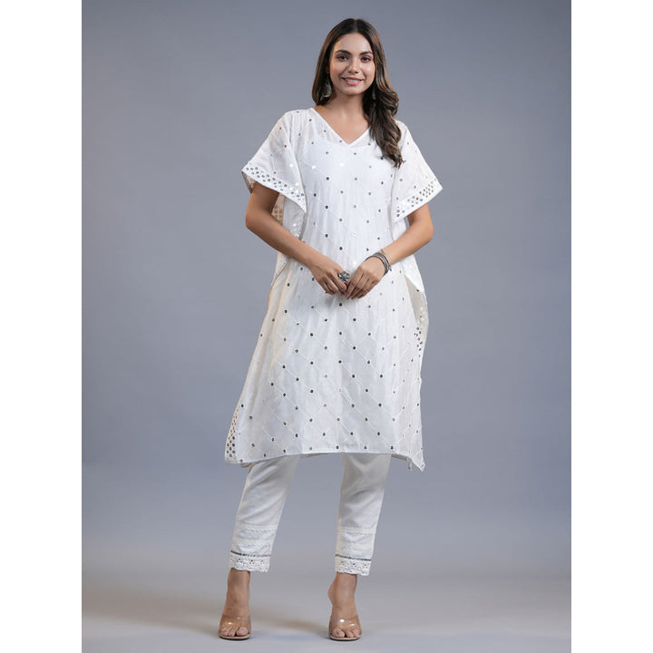 Yufta Women White Floral Kaftan Kurta