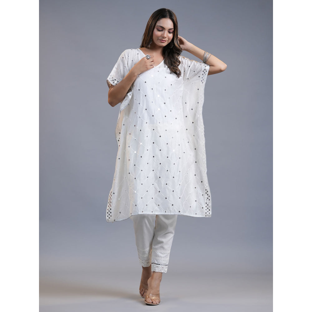 Yufta Women White Floral Kaftan Kurta