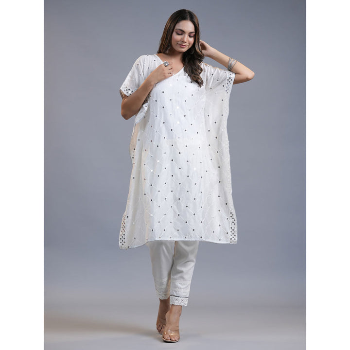 Yufta Women White Floral Kaftan Kurta