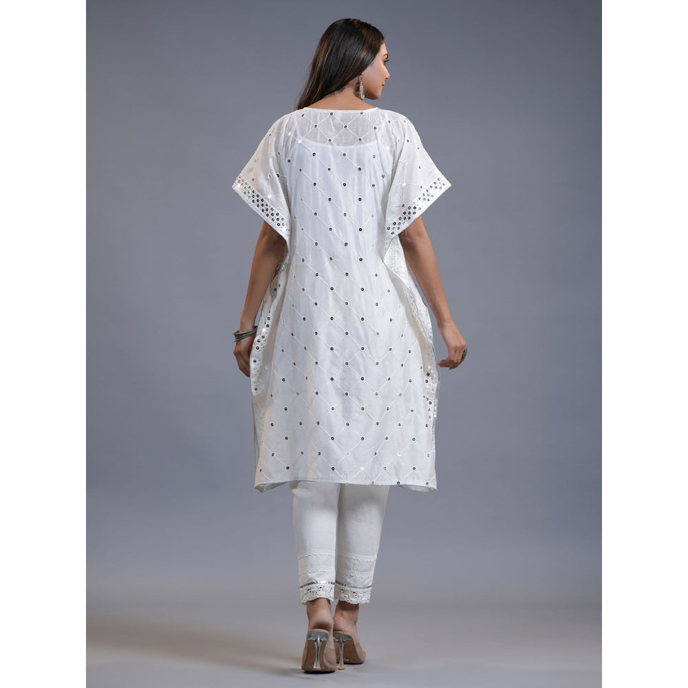 Yufta Women White Floral Kaftan Kurta