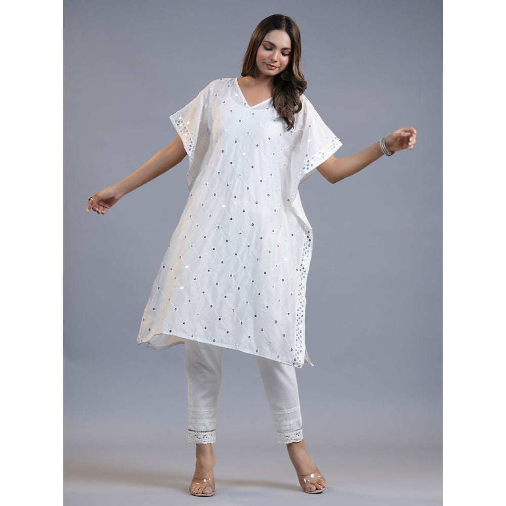 Yufta Women White Floral Kaftan Kurta