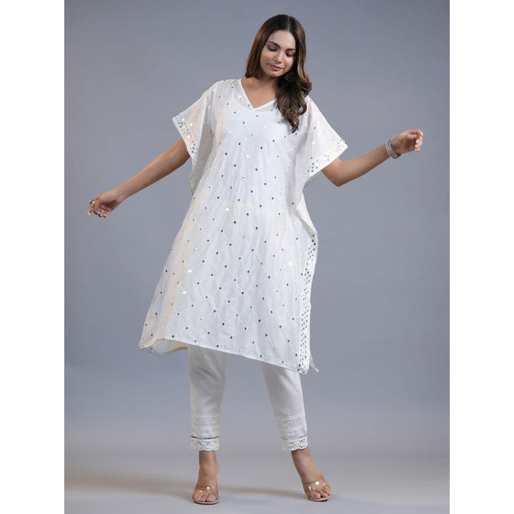 Yufta Women White Floral Kaftan Kurta