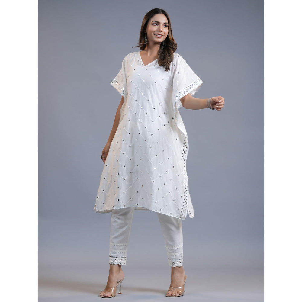 Yufta Women White Floral Kaftan Kurta