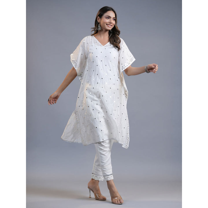 Yufta Women White Floral Kaftan Kurta