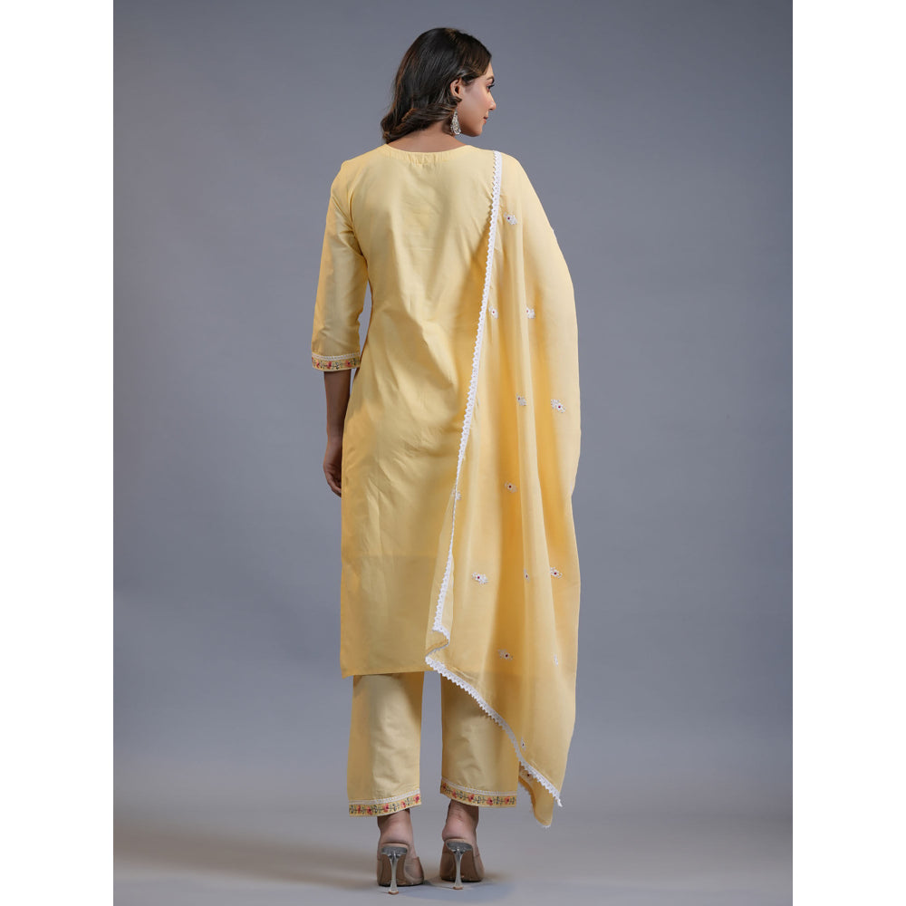 Yufta Women Yellow Embroidery Straight Kurta Pant And Dupatta (Set of 3)