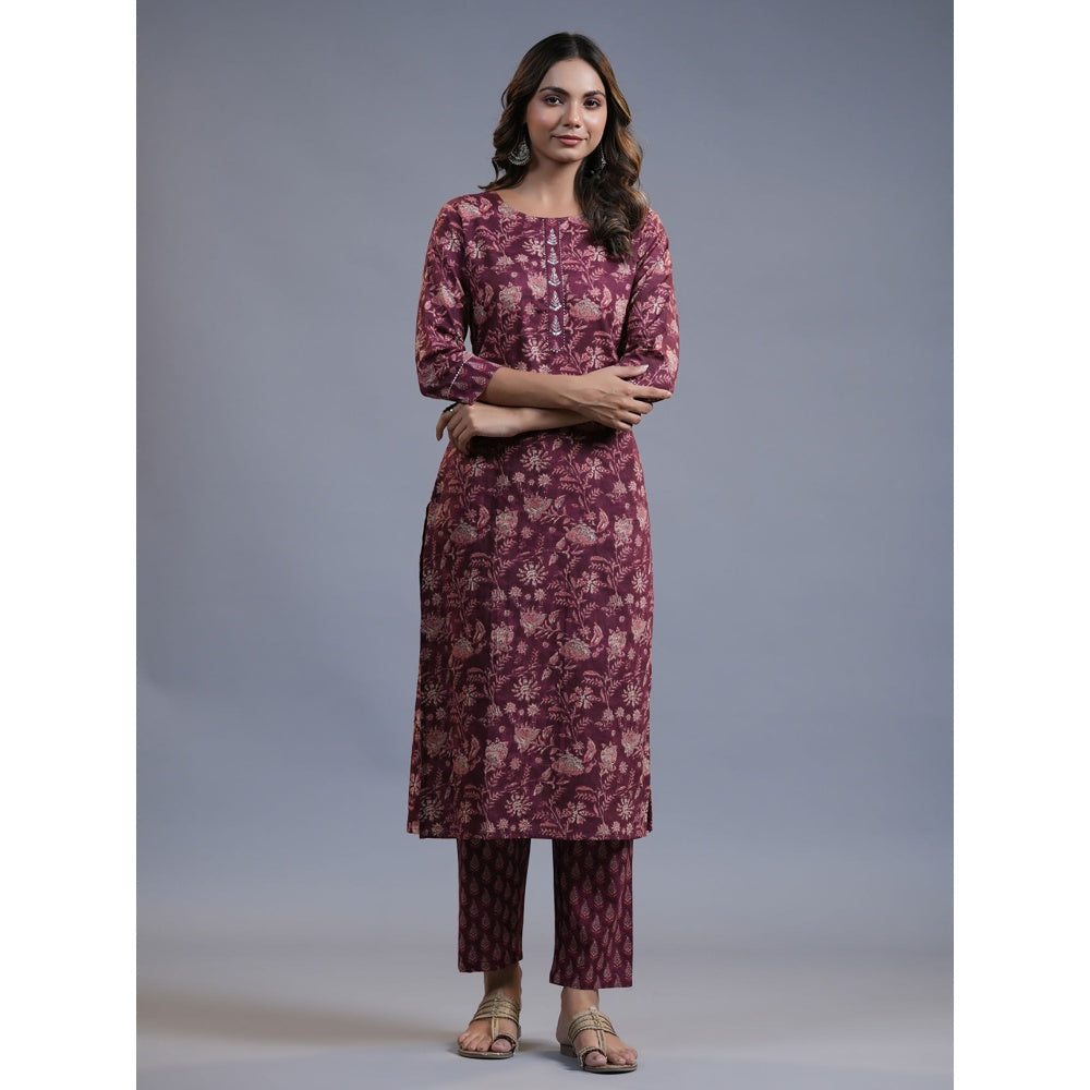 Yufta Women Maroon Ethnic Motifs Straight Kurta Pant And Dupatta (Set of 3)