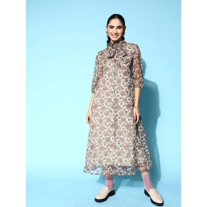 Yufta Women Beige Ethnic Motifs A-Line Dress