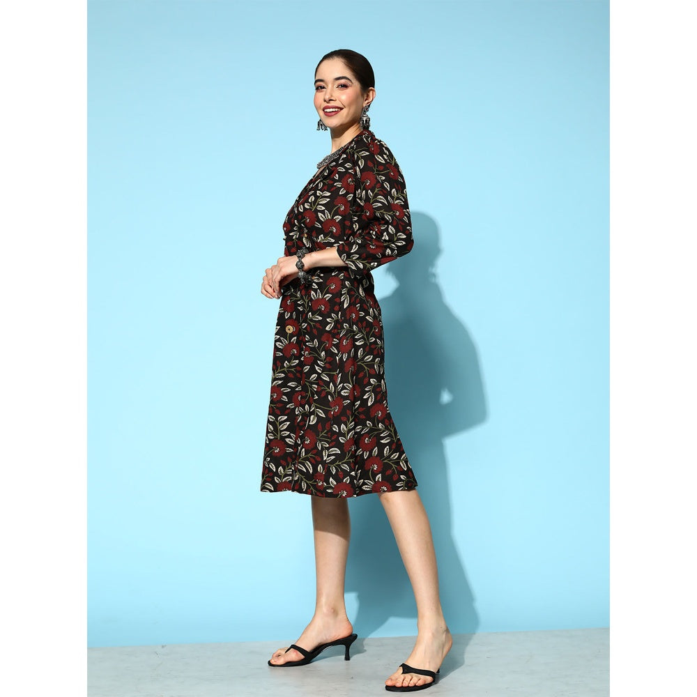 Yufta Women Black Floral A-Line Dress