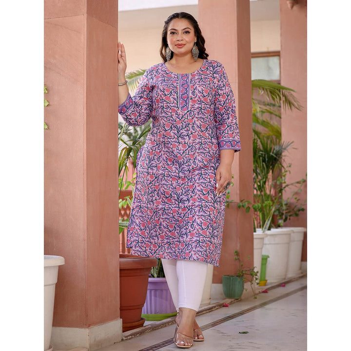 Yufta Women Lavender Pure Cotton Floral Print Plus Size Kurta