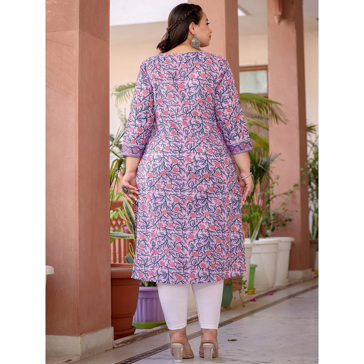 Yufta Women Lavender Pure Cotton Floral Print Plus Size Kurta