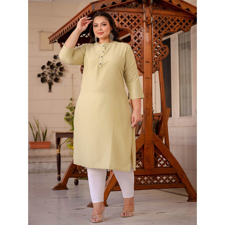 Yufta Women Green Solid Straight Plus Size Kurta