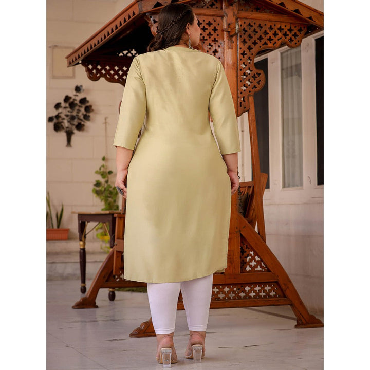 Yufta Women Green Solid Straight Plus Size Kurta