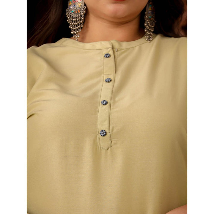 Yufta Women Green Solid Straight Plus Size Kurta