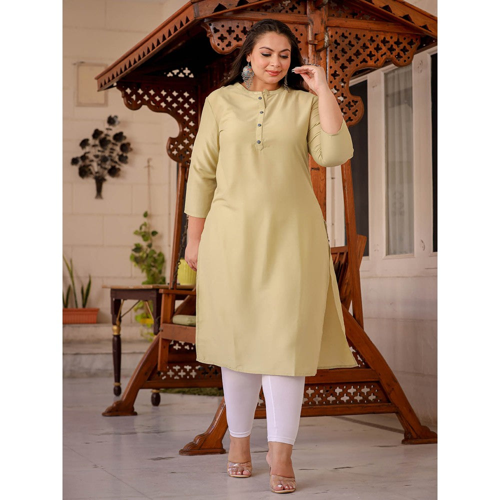 Yufta Women Green Solid Straight Plus Size Kurta