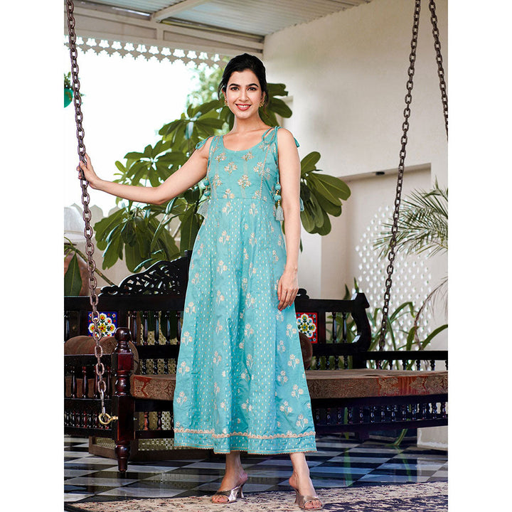 Yufta Women Sea Green Strappy Anarkali Dress