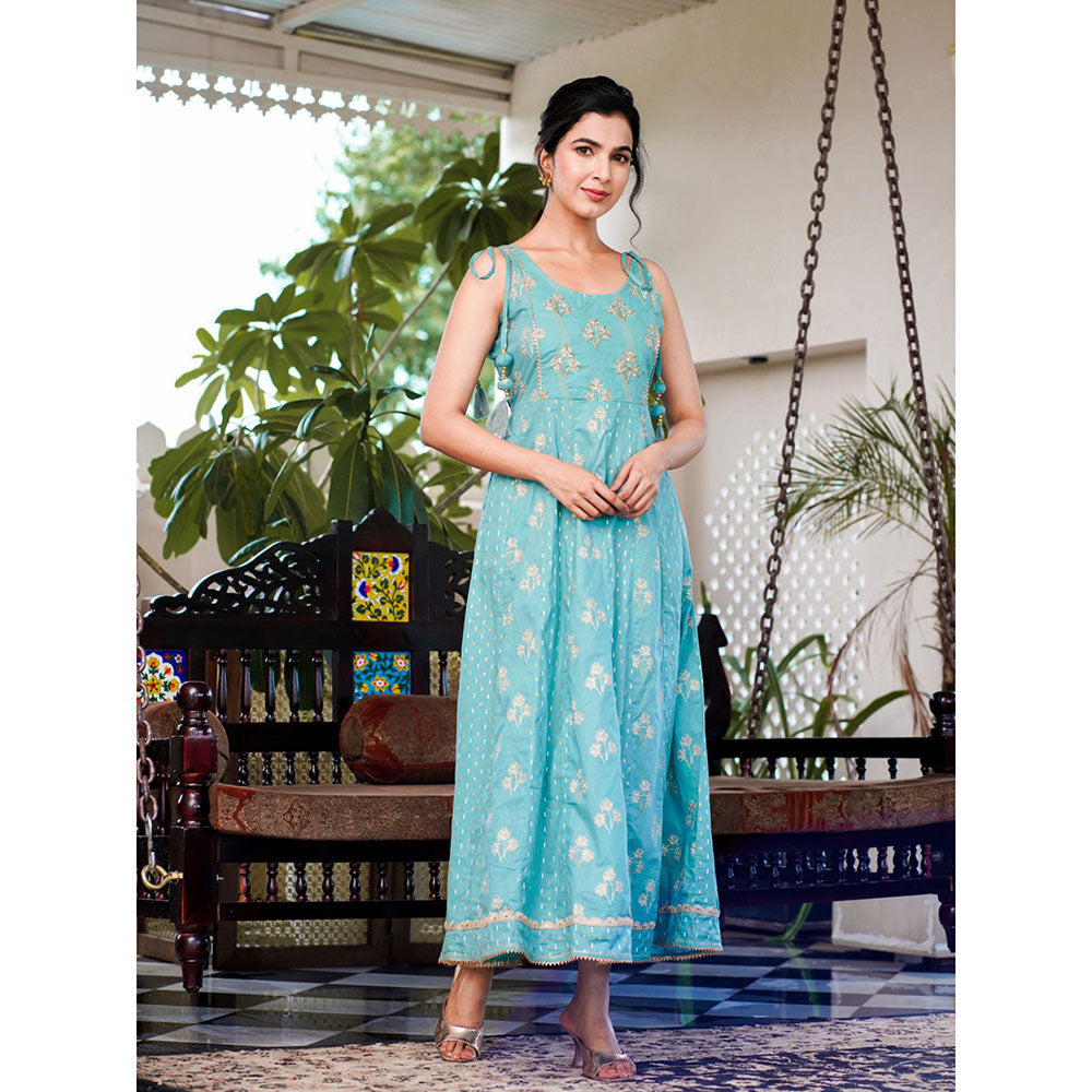 Yufta Women Sea Green Strappy Anarkali Dress