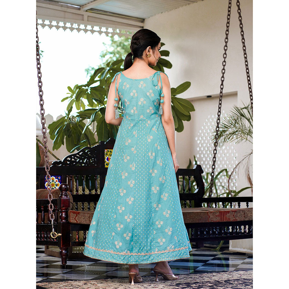 Yufta Women Sea Green Strappy Anarkali Dress