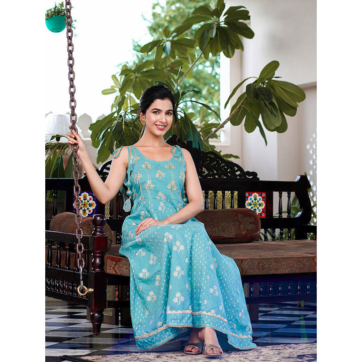 Yufta Women Sea Green Strappy Anarkali Dress