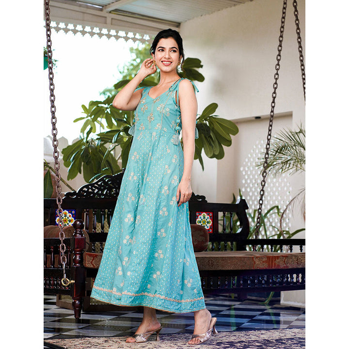 Yufta Women Sea Green Strappy Anarkali Dress