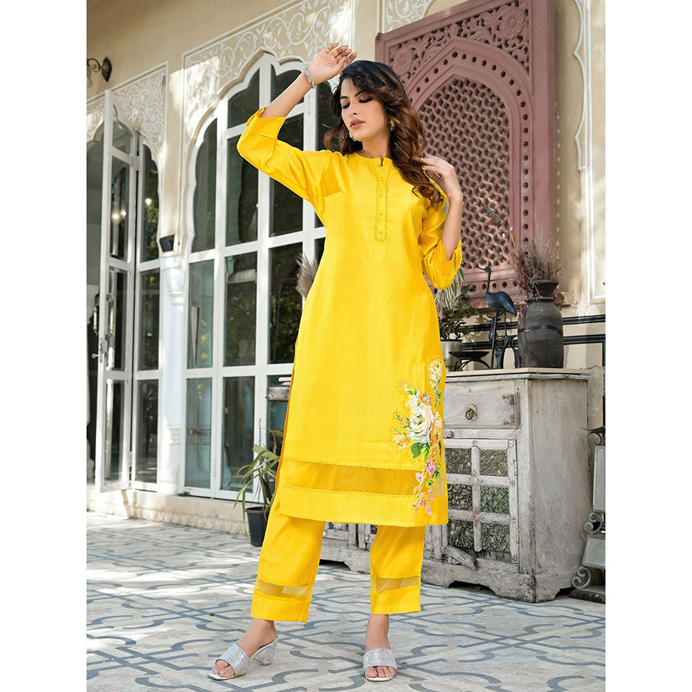 Yufta Women Mustard Patchwork Kurta Pants (Set of 2)