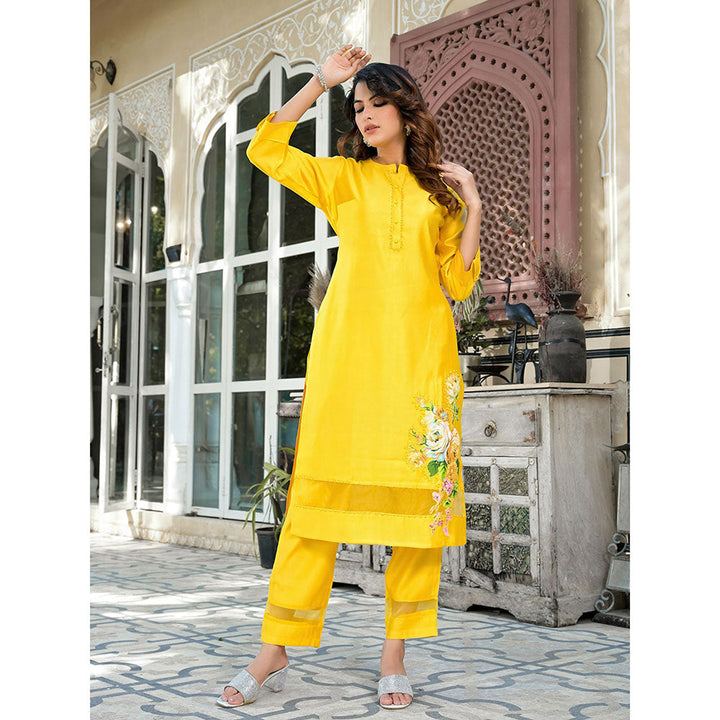 Yufta Women Mustard Patchwork Kurta Pants (Set of 2)